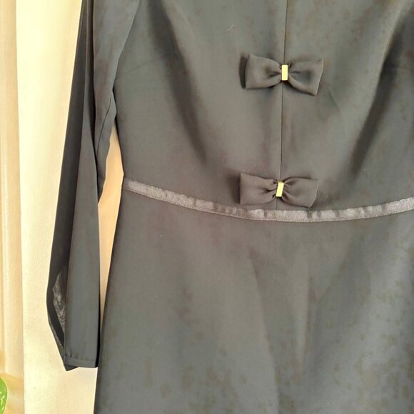 Maison Jules Black Fit & Flare Dress Women’s Small Bow Detail Mesh Long Sleeve - Picture 7 of 7